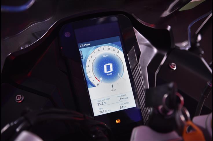 The TFT screen now gets increased functionality including digital document storage, an over speed indicator and a dynamic RPM limit indicator.