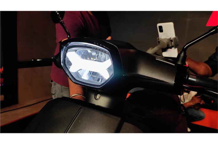 The polygonal headlight is an LED unit, as is the tail-lamp.