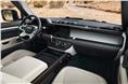 Dashboard design and infotainment system almost identical to other Defender models in the range. 