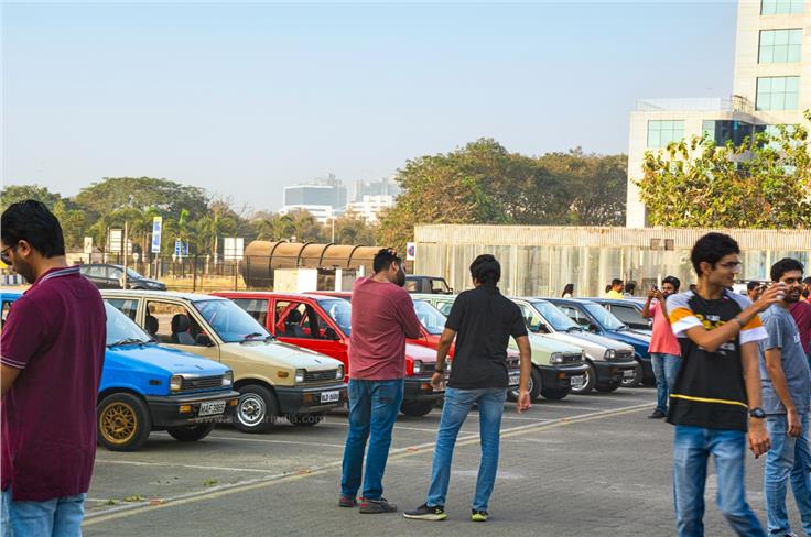 Maruti enthusiasts having a gala time with their prized possessions. 

