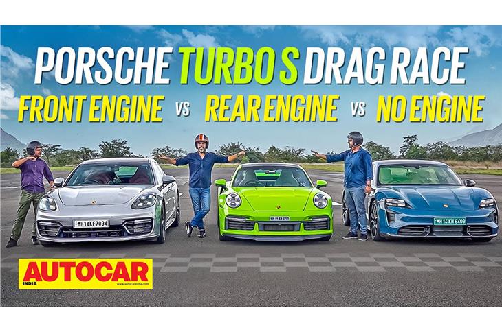 Porsche Taycan Turbo S vs Panamera Turbo S vs 911 Turbo S drag race video