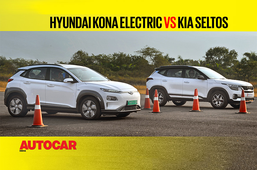 Hyundai Kona Electric vs Kia Seltos Drag race video Autocar Drag Day