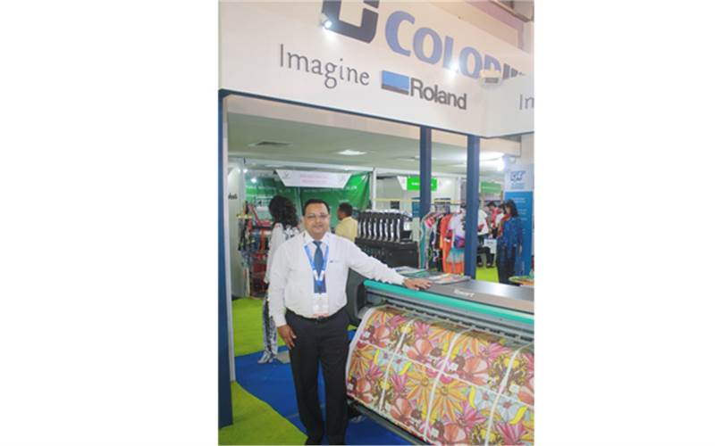 “We have introduced Colorjet TXF eco-friendly digital textile printer with pigment inks for entry and midlevel printers. It works on drop-on-demand printing technology and is equipped with two printing heads. Printing inks can be reactive/ disperse/ pigment-based and up to eight colour can be printed. It is suitable for cotton, silk, wool, blends and polyester,” said Mukeh Kumar Jha of Apsom Infotex