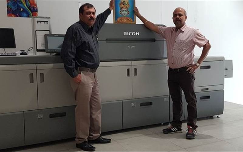 This Jaipur-based digital print specialist has followed up its investment in Canon C10000 VP and very recently a HP Indigo 7900, the first in India, with a Ricoh C9100. (from left) Pankaj Ahuja and Mukesh Tanwani of Tituprint with the Ricoh Pro C9100