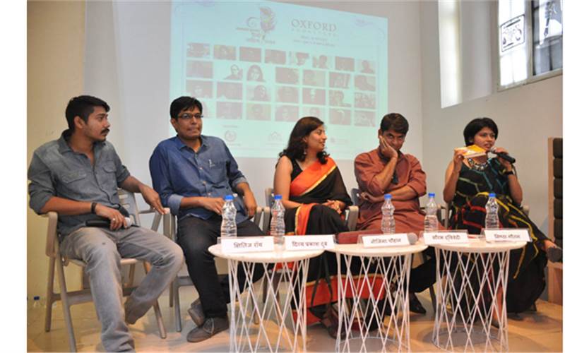(From left) Kshitiz Roy, Divya Prakash Dubey, Neelima Singh Chauhan, Saurabh Dwivedi and Nishtha Gautam during the panel discussion on ‘Pyar Ka Panchnaama: Youth Aur Campus’