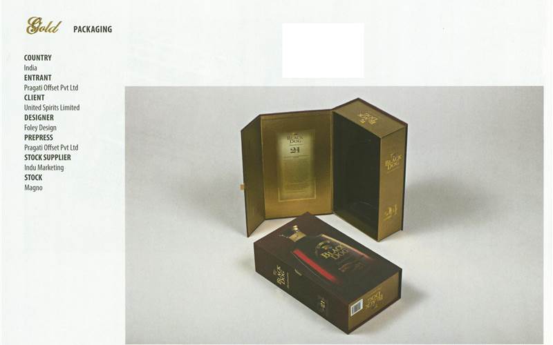 Pragati bagged the gold for the Black Dog 21 years rigid box in the packaging category