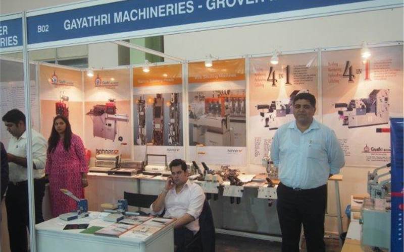 Another Chennai-based print finishing suppliers, Gayathri Machineries presented a fleet of small equipment from their multi-principals which include Hohner. In the true sense of camaraderie, we witnessed Parag Shah of Hi-tech Systems singing praises and pitching to a client on behalf of Gayathri Machineries for their four in one machine used for bill book printing. Uday Grover is pictured at the stall