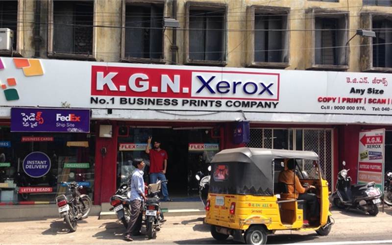 KGN Xerox has six strategically placed retail print outlets in Hyderabad with the seventh one being readied for launch at Manikonda. In picture is the Gachibowli store