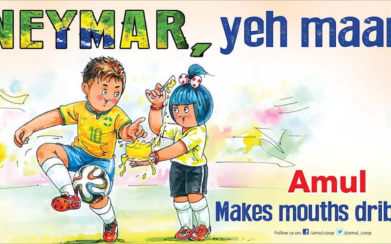 Football crazy Brasil have their hopes pinned on the nimble footed Neymar. So far its been a bit of hit and miss. Amul aptly capture every Brasilian's emotion.