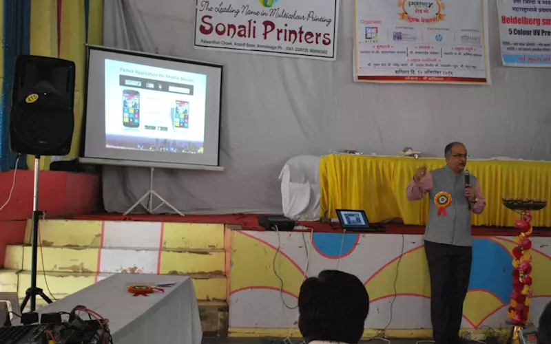 Tushar Dhote explaining the key points about Pamex. Recently Ahmednagar was in new for the installation of a Xeikon Thermoflex 30 at the city&#8217;s flexo pre-press trade shop Rajendra Arts. In 2013, Monotech installed a Basysprint 861 UV CtCP platesetter at Neat Prints