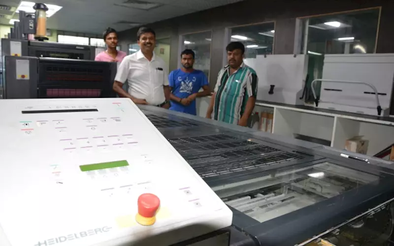 Srinivas with his team, who feel the Anicolor is more capable when it comes to colours because of the anilox rollers, which allows the print job to take more ink where you need to run the colour a bit stronger