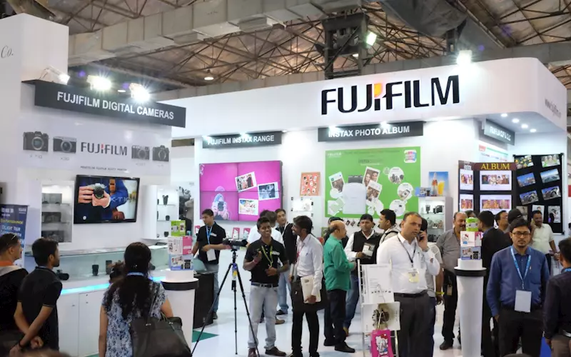 Fujifilm promoting the camera segment plus the prowess of its sheetfed inkjet press at its stall