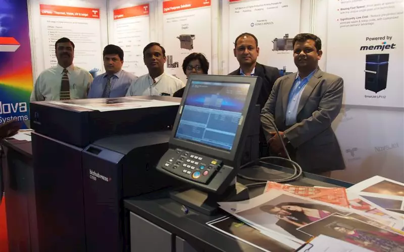 TechNova showcased the Konica Minolta C1100 bizhub press. According to Puranjit Sarangi, national sales manager, TechNova Imaging Systems, Indore has 30 digital printers printing three lakh A3 sheets/month