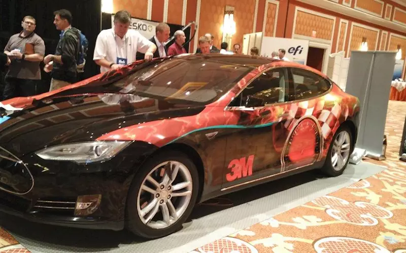 New age print for a new age automobile: The dazzling Tesla S-Class being wrapped with 3M Envision film