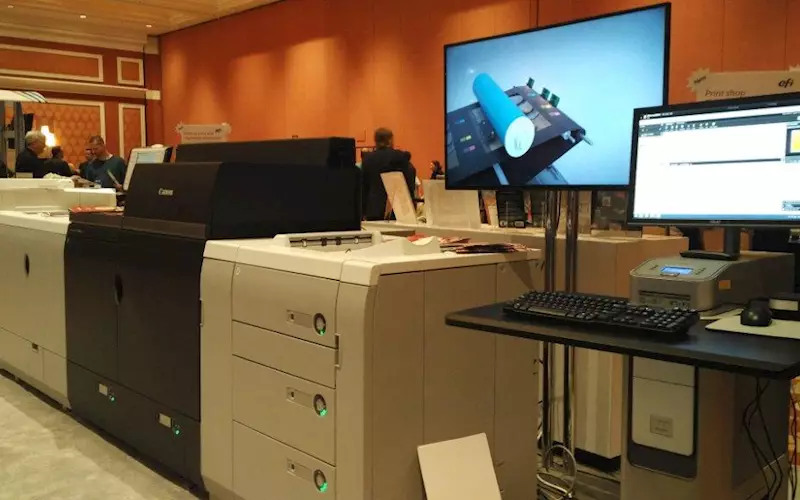 Canon&#8217;s stall demonstrated EFI-Prisma integration on the Imagepress C10000 VP machine