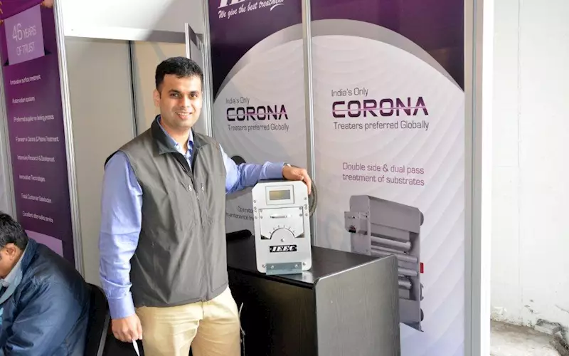 IEEC is the only corona treatment equipment manufacturer at Labelexpo, and will introduce a new integrated operator console, allow operator to see the fault tripping, if any. Rohit Deshpande in the picture, says IEEC can be fitted to any flexo, convention or digital, CI flexo among others, and has around 50 installations.