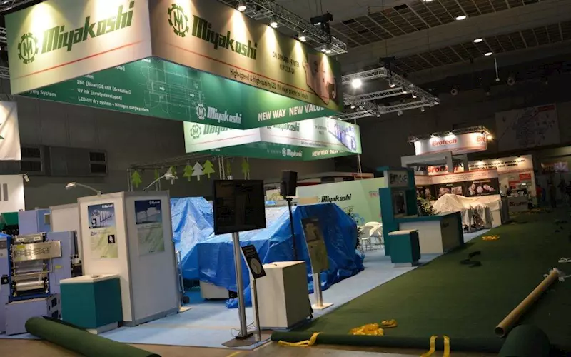 Though under wraps when we clicked the stand picture, Miyakoshi is expected to introduce two variants of MWL semi-rotary UV waterless offset press, which consists of only five rollers per offset unit