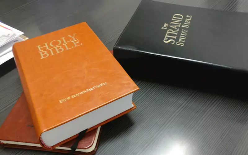 The bible, the most printed book of all time, at Shreedhar Labels' office