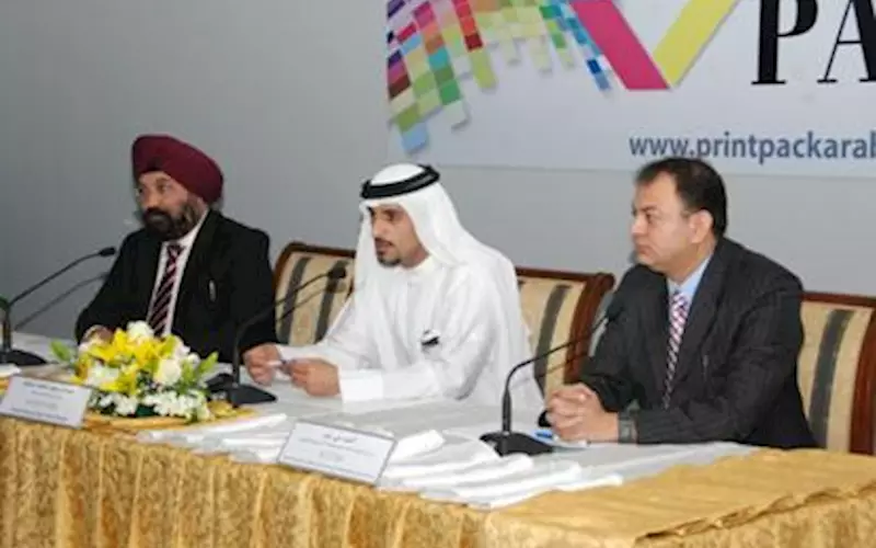 (l-r) K S Khurana, president of IPAMA; Saif Al Midfa, director general of Expo Centre Sharjah and C P Paul, general secretary of IPAMA
