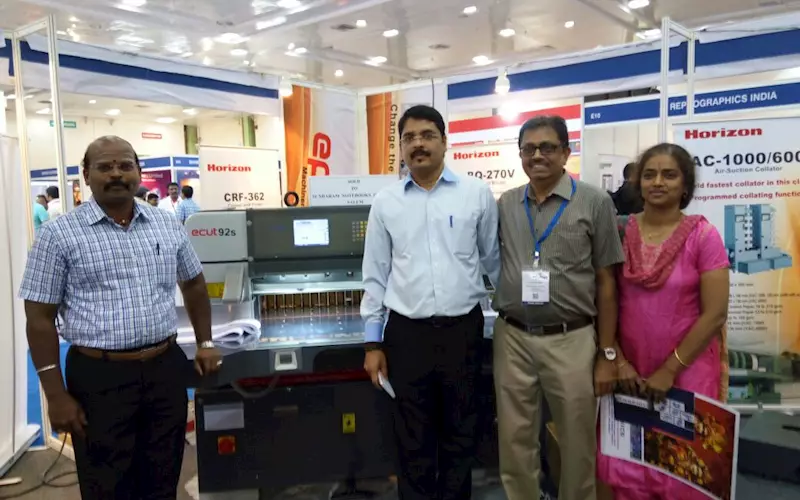(l) S M Sundaram and (r) M Kamala Valli of Sundaram Notebook Industry with Omprakash H R and Sundaramoorthy of ePrint Machinery