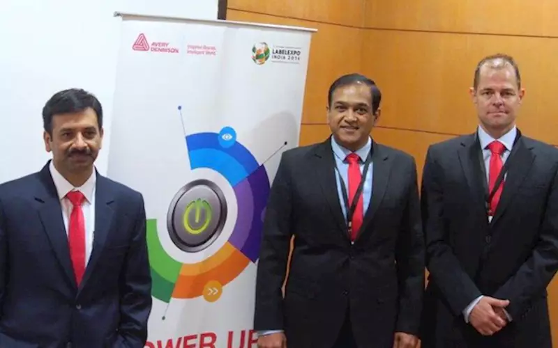 At Labelexpo India 2016, Pankaj Bharadwaj (l), commercial director, label and packaging materials, South Asia, Avery Dennison announced a range of new products including a new photo-reactive adhesive technology, and new developments in ‘made-in-India’ clear-on-clear label substrates