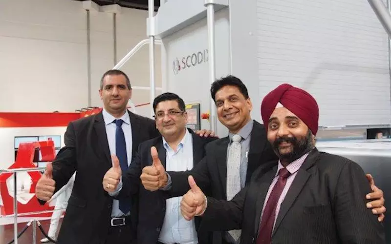 Chennai-based Monotech System have notched many a prestigious deal for Scodix in India. Monotech's TP Jain said to PrintWeek India, “Print embellishments provide an opportunity for print firms like Joystar and Nutech (Jatinder Shroff of Nutech in the picture with TP Jain and the Scodix and Montotech team) to add value to products. As average run lengths decrease, Scodix digital enhancement presses – with no tooling costs and next to no set-up – become an attractive option to replace analogue equipment." Nutech will use this machine in conjunction with its latest Heidelberg CD 102. “The E106 can do foiling with standard foils thereby overcome the challenge of using expensive foils for cold foiling,” said Shroff