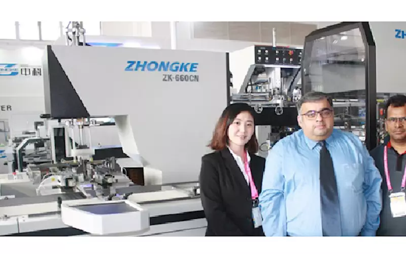 Team Zhongke with the rigid box making machine ZK-660CN displayed at the show. Zhongke India is one of the leading rigid box making machine suppliers in India
