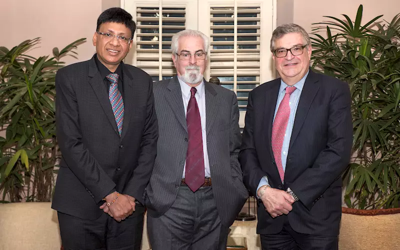 (r-l) Matthew S Kissner, chairman of the board, Wiley, Peter Booth Wiley, chairman Emeritus, Wiley, and Vikas Gupta, managing director, Wiley India