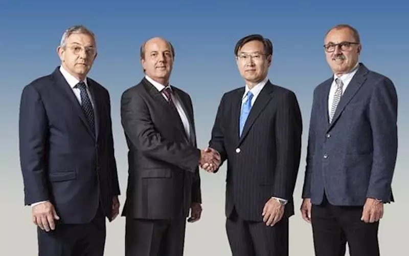 Epson global president Minoru Usui (second from right) with (from left) Sandro, Valerio and Riccardo Robustelli