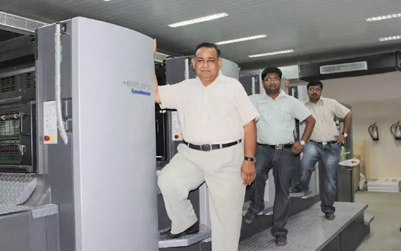 Subhash, Sunny and Ajay Goel of Aravali with the new Heidelberg. The second one is expected to be installed by April-end