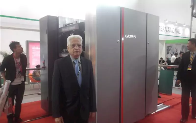 S L Kulkarni of SLKCG with the newly launched Magnum Compact, a 2x1 press for the production of newspapers, books and semi-commercial publications. The four-high tower of this press is only 2.1m in height, making it suitable for players with limited space