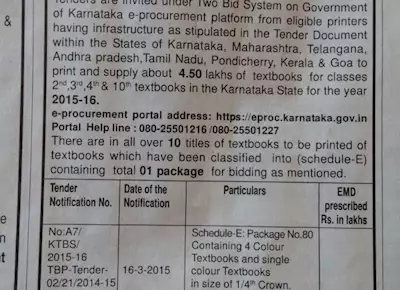 Karnataka Textbook Society invites tenders for textbooks