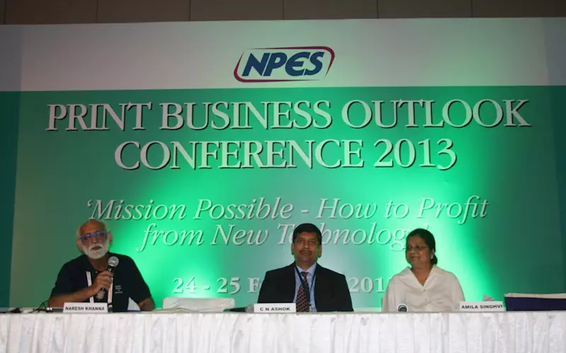 Panel discussion (l-r): Naresh Khanna of IPP (moderator), CN Ashok of Autoprint Machinery and Amila Singhvi of International Print O Pack