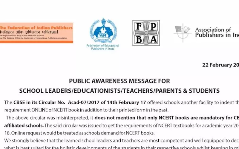 CBSE circular did not make NCERT books ‘mandatory’, publishers’ bodies clarify in a public awareness message