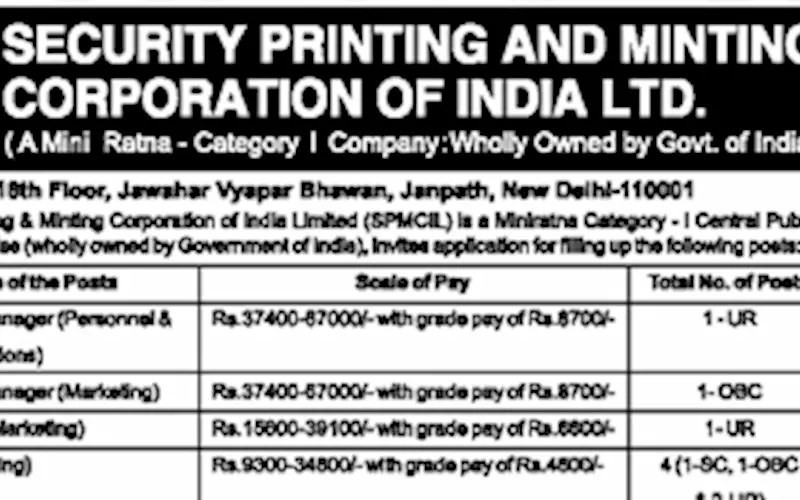 Job Notice: Security Printing and Minting Corporation of India
