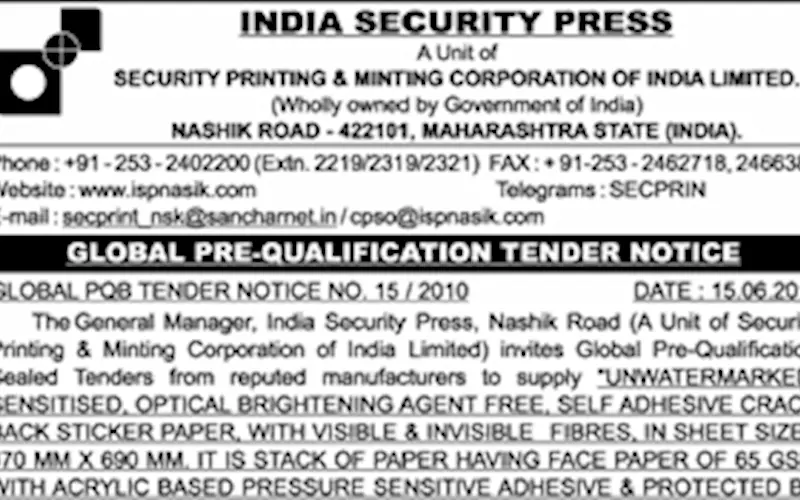 Tender Notice: India Security Press