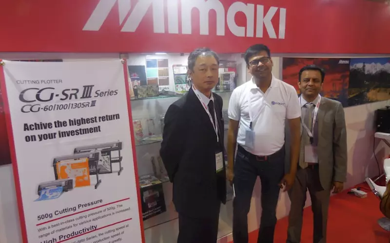 From left: Tomohiro Ikeda of Mimaki, Ajay Aggarwal of Insight and Mandaar Nalawade of Mimaki India
