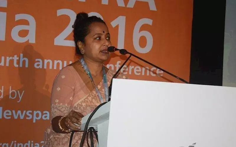 Nandini Choudhury of DIC India, one of the few woman speakers at Wan-Ifra 2016, talked about how a newspaper can innovate with UV printing technology