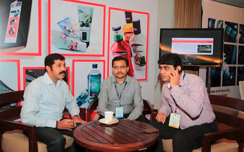 Shashiranjan (on the phone) of ManipalTech at a stall