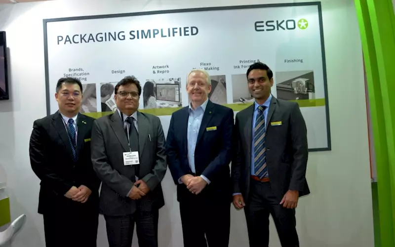 Sanjeev Popli of Popli Graphics (second from left) and John Winderam of Esko (third from left), with others, at the Esko stall