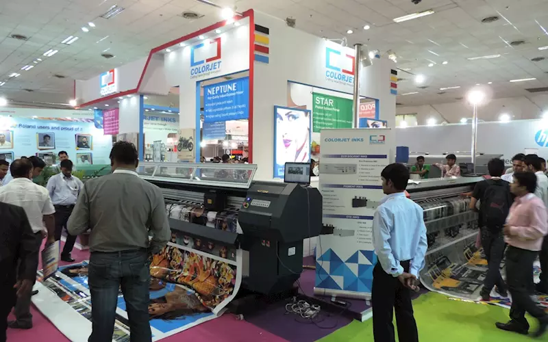 Colorjet India displayed its direct to fabric printer, Softjet. It can print up to 645 sq/ft in an hour using dye sublimation direct ink and has a maximum printing width of 72.5inch