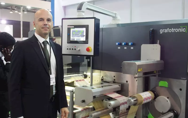 Gabriele Gerbella, international sales manager, Grafotronic with the Pharma2 at Labelexpo India 2016