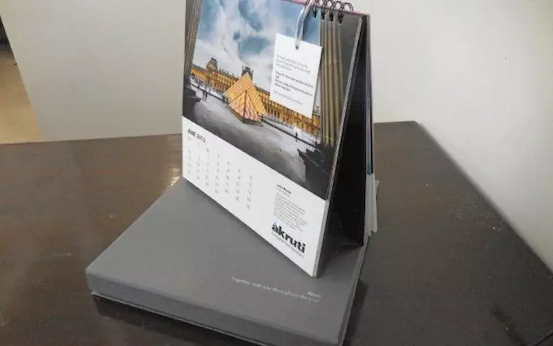 This calendar from Unbox is themed around the structures around the world. The calendar is printed on 240gsm Finos Rendezvous on a four-colour offset press. Every month is treated differently, literally. The effects on each leaf is distinct and dramatic. For example, the month of June features the Pyramids. Here, the neon spot UV is done on the pyramid, which gets charged by any light source. A little over 53 seconds, the pyramids glow. In the dark it looks spectacular. The rigid box that holds the calendar gives it a premium look. Unbox is an independent venture promoted by Pune-based Akurti