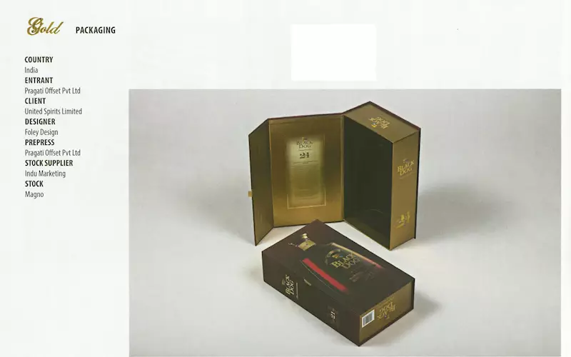Pragati bagged the gold for the Black Dog 21 years rigid box in the packaging category