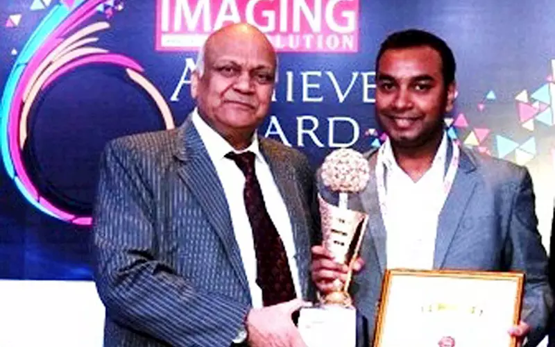 NK Goyal, president, CMAI Association of India and Akash Kumar, senior marketing manager, Monotech Systems, during the award show