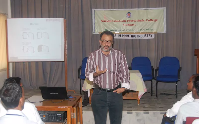 PrintWeek India&#8217;s editor, Ramu Ramanathan, delivered a guest lecture at the institute on 16 July 2014. In his two-hour presentation in Tamil, he covered trends, growth areas, new applications and emerging sectors of Indian printing industry.