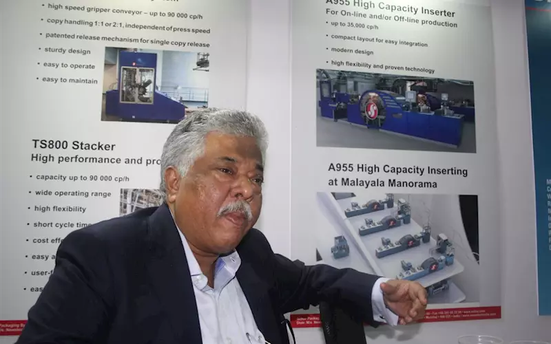 Roy Alex of Newstech: Creating mailroom systems for India; plus content with the  26 inserting lines at Malayala Manorama. This order was "the world&#8217;s biggest inserter order ever with Schur Packaging Systems".