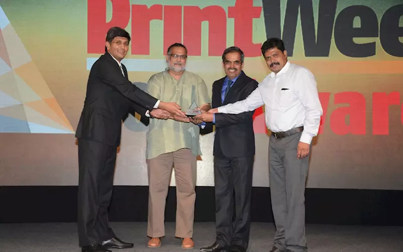 Quenby Transfers India being honoured with the PrintWeek India Printing Company of the Year Award