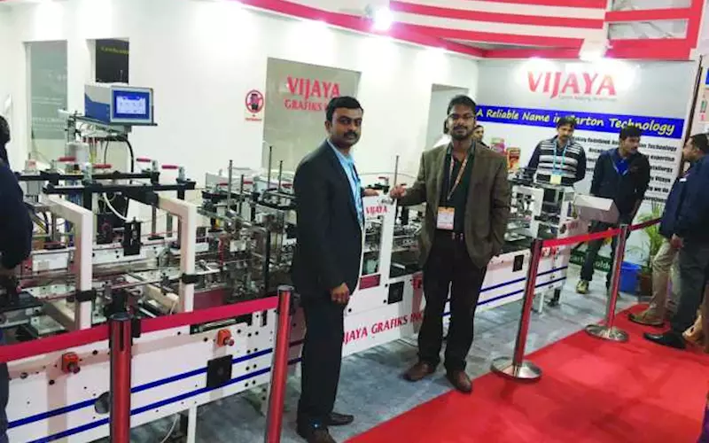 Delhi-based manufacturer of foldergluer Vijaya Grafiks has announced the sale of two folder-gluers to Deharadunbased SS Industries and Haridwar-based Sai Ram Printers. The machine displayed at the show will be installed at SS Industries’ Dehradun plant whereas the machine for Sai Ram Printers will be supplied subsequently