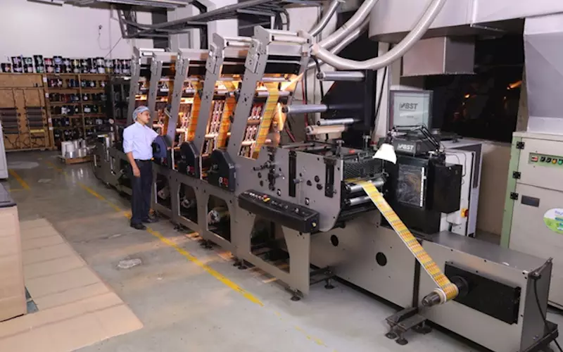 Holography & Labels: The five-colour Edale printing machine at Uflex&#8217;s Holography Business&#8217; manufacturing plant in Noida